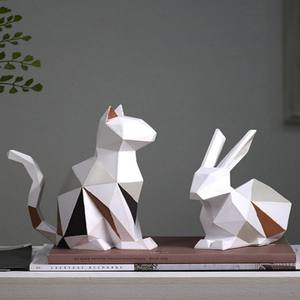 Artesanía de resina personalizada decorativa, adornos geométricos de animales, adornos de gato y conejo, decoración del hogar, forma de Animal - Product Image 3
