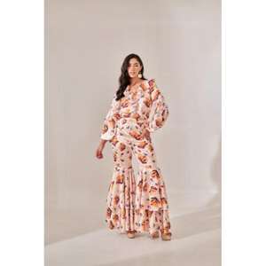 ชุดเซ็ตผ้าซาตินสวิสพิมพ์ลายดอกไม้สำหรับผู้หญิง ชุดเซ็ตสองชิ้นสุดหรู ดีไซน์เรียบหรู ดูมีสไตล์ สวมใส่สบาย - Product Image 2