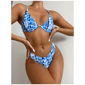 Vintage Tie Dye Printed Bikini Underwire Sexy Women Two Piece Split Swimsuit Swimwear Custom Fashion