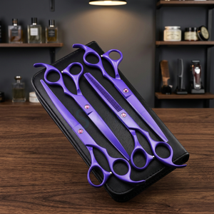 Ensemble de ciseaux de coiffure professionnels, acier inoxydable violet, lame tranchante, manche long, pour droitiers, outils de salon pour effiler les cheveux - Product Image 3
