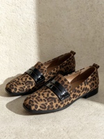 Mocassins à talon bas et bout carré imprimé léopard, chaussures de bureau et de trajet pour femme, imprimé animal, automne, OEM ODM