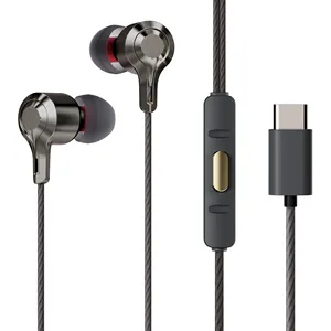 Harga grosir earphone Tipe C Earbud Stereo In-Ear dengan mikrofon earphone berkabel