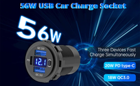 Chargeur USB étanche 12V avec double port QC3.0+PD, voltmètre et interrupteur