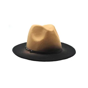 Polyester Fedora Vilten Hoed Met Brede Rand Mode Verf Gradiënt Kleur Fedora Hoed Unisex Vilt Fedora Hoeden Volwassen