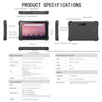 Tablette robuste industrielle Android 14 MTK 8 pouces, étanche IP65, anti-poussière, 4G LTE, GPS, NFC, haute luminosité 700 nits, 8 Go de RAM, 128 Go