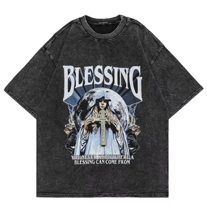 Camiseta de Manga Corta Personalizada, Extra Grande, a la Moda, Estilo Hip Hop, Retro, Urbana, Ecológica, de Algodón para Hombre - Product Image 1