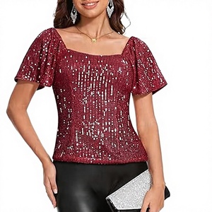 Robe d'été vintage haut de gamme, durable, à sequins, rose, coupe ajustée, col carré, manches bouffantes, respirante - Product Image 1