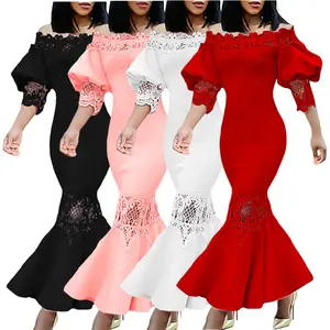 D3223 Trendy Summer Gowns For Women Evening Dresses One Shoulder Lantern Sleeve Mermaid Lace Bridesmaid Dresses Long Prom Dress