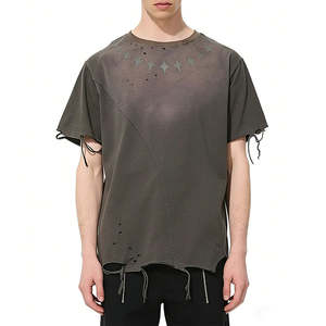 T-shirt vintage délavé à l'acide, streetwear, effet vieilli, en coton épais, avec logo, épaules tombantes, coupe oversize - Product Image 4