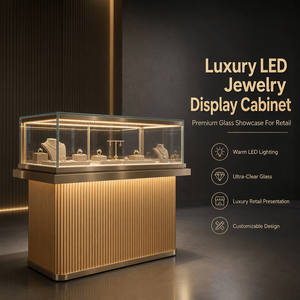 Vitrine à <span class=keywords><strong>bijoux</strong></span> rectangulaire <span class=keywords><strong>LED</strong></span> personnalisable avec verre trempé, présentoir haut de gamme pour boutique - Product Image 1