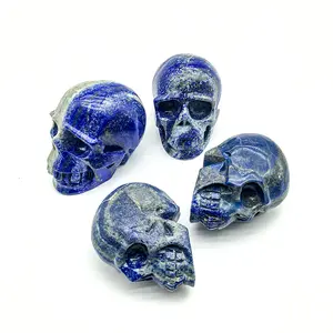 Wholesale Natural Mineral Semi Precious Lapis Stone Hand Carved Realistic Lapis Crystal Skulls Carving For Decoration