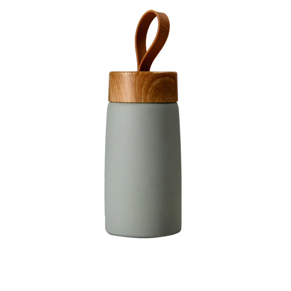 Sample Available Wholesale Wood Grain Lid Mini Bottle Portable Travel Stainless Steel Thermoses Mug