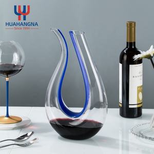 HUAHANGNA Décanteur en verre de cristal en forme de <span class=keywords><strong>U</strong></span> unique fait à la main Conception ondulée Coffret cadeau de vin Verre transparent - Product Image 3