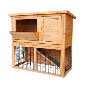 indoor and outdoor 2 story wooden With feeding trough rabbit hutches cage rabbit pet cage for sale