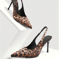 Escarpins Slingback en Satin Imprimé Léopard pour Femme, Bout Pointu, Talon Aiguille, Bride Élastique, Sexy, Respirants, Confortables, pour Soirée et Tenues Décontractées