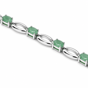 925 Sterling Silver Rhodium Plated Emerald <b>Gemstone</b> Link <b>Bracelet</b> for Women - Product Image 4