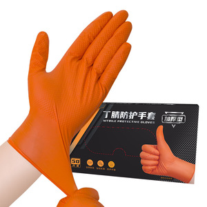 ถุงมือป้องกันไนไตรล์ หนาพิเศษ สีส้ม ลายเพชร กันน้ำมัน สำหรับงานอุตสาหกรรม ซ่อมแซมยานยนต์ ถุงมือนิรภัย - Product Image 1