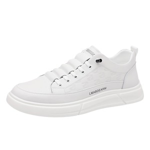 Lmabdearm Men's White <b>Leather</b> <b>Sneakers</b> Round Toe Lace-up Rubber Outsole Anti Slip Summer Casual Shoes - Product Image 5