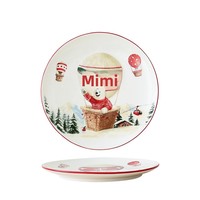 Assiette de Noël ronde en porcelaine, style ours polaire mignon, émaillée et embossée, haute valeur esthétique, cadeau créatif pour la maison