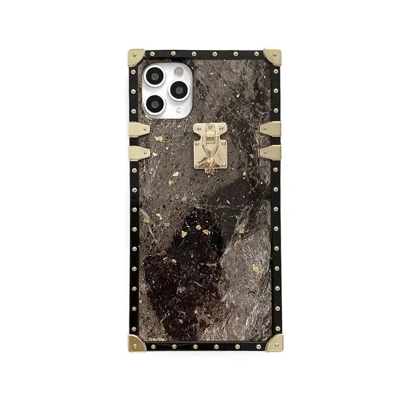 Luxury Bling Gold Foil Marble Square Phone Case For iPhone 14 11 12 pro max X XR XS Max Glitter Soft Cover Metal edge