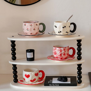 Hot Sale Handmade Heart Design Ceramic Coffee Mug and Saucer Exquisite Porcelain Tea Cup Irregular Mugs - Product Image 2