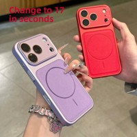 Étui de téléphone magnétique en TPU+PC à motif cuir pour 17 Pro Max avec protection antichoc 360° et film de protection d'objectif en verre