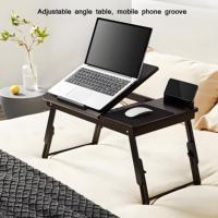Support d'ordinateur portable pliable en bambou personnalisé, réglable en angle, table d'ordinateur pour lit, adapté au bureau