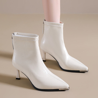 Bottines à bout pointu pour femmes, avec embout métallique, talon haut fin, en simili cuir, fermeture éclair arrière, bottes élastiques, 3 couleurs