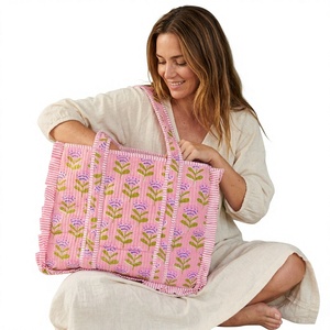 Bolso Tote Grande Acolchado de Algodón de Calidad de Exportación con Volantes Estilo Bohemio y Cremallera, Hecho a Mano, de Moda, para Hombro, Venta al por Mayor, Fabricante - Product Image 1