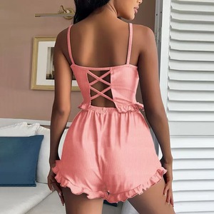 Pijamas sexys para mujer, estilo europeo y americano, conjunto de camisola con tirantes cruzados y espalda descubierta, pantalones cortos a la moda, ropa de dormir. - Product Image 3