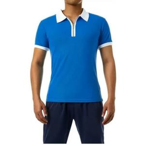 Polo de manga corta de color de contraste con semi-cremallera Polo de hombre de moda transpirable personalizado con cremallera - Product Image 1