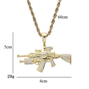 Rapçi takı gerçek altın renk Hip Hop pirinç Bling zirkon uzun Gun şekil kolye kolye ile - Product Image 2