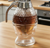 Distributeur de miel en verre moderne de 200 ml avec support pour les fêtes – Pot à miel transparent