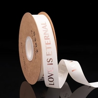 Ruban en satin bronzé fileté de 2,5 cm, motif floral LOVE anglais, matériel pour nœuds floraux, emballage en rouleau de polyester pour bouquets