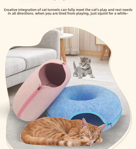 Luxe Milieuvriendelijke Winter Mode Kat Bed Grot Vier Seizoenen Effen Vilten Vierkante Zip Opvouwbare Kat <span class=keywords><strong>Tunnel</strong></span> Speelgoed Moderne Stijl - Product Image 6