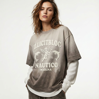 Individuelles Logo Doppellagiges Langarm-T-Shirt Mode Einfarbiger Druck Sweatshirts Distressed T-Shirt Waffel-Thermo für Herren T-Shirt