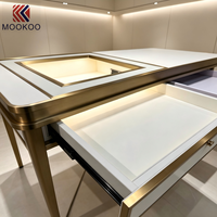 Comptoir de réception pour bijouterie, table de consultation de bijoux avec cadre doré, écran LED intégré, table de caisse pour bijoux