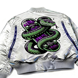 Chaqueta Bomber Vintage de Invierno de Alta Calidad para Hombre, Oversize, Plateada, Cortavientos, Estilo Hip Hop y Skate, con Cuello Alto y Grueso - Product Image 3