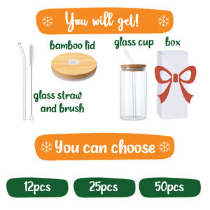 أكواب زجاجية شفافة فارغة سعة <span class=keywords><strong>16</strong></span> أونصة على شكل علبة مشروبات مع غطاء من الخيزران وقش، للعصير والمشروبات الغازية والمشروبات الباردة، متوفرة في مستودعات الولايات المتحدة - Product Image 3