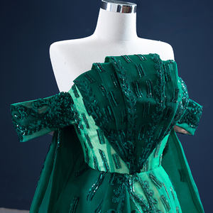 For RSM67231 Luxury Green Shoulder Mermaid Natural Waist Pleat Ruffles Anti-Static <b>Floor</b>-Length Chapel Train Evening Party - Product Image 2