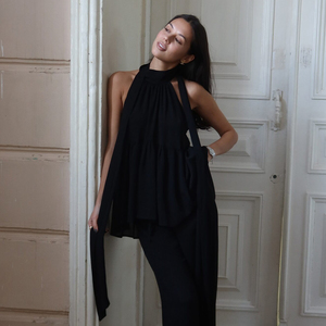 <strong>Black</strong> Halter <strong>Top</strong> Women's 2026 Spring Summer New Loose <strong>off</strong> <strong>Shoulder</strong> Long Sleeveless <strong>Top</strong> with Floating Straps - Product Image 2