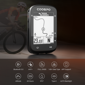 COOSPO CS500 Ciclocomputador Digital Inalámbrico con GPS, Navegación, Pantalla Grande, Resistente al Agua IPX7, 45 Horas de Batería, para Bicicleta de Carretera - Product Image 2