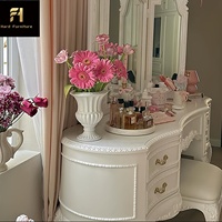 Bureau de toilette de luxe haut de gamme français pour grande chambre, style européen médiéval rétro blanc, pour chambre de fille