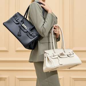 Sac fourre-tout en cuir pleine fleur, sac à bandoulière structuré avec fermeture à cadenas, sac à main en cuir <span class=keywords><strong>de</strong></span> vache véritable, grande capacité pour le bureau et le travail - Product Image 1