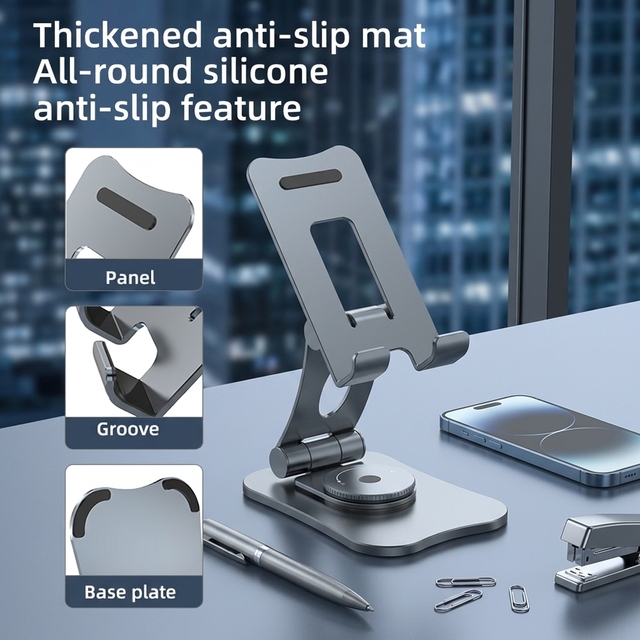 Aluminum Tablet Phone Stand Multi-Angle Adjustable Foldable Desktop Holder for iPhone iPad Samsung Smartphones and Tablets