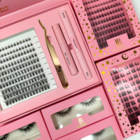 Extensions de cils en éventail à marque privée, grappes de cils segmentées DIY, logo personnalisé, grappes de cils recourbés faites à la main, vente en gros Petaas