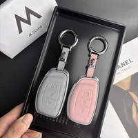 Étui de protection pour clé de voiture en cuir et alliage d'aluminium, compatible avec HYUNDAI