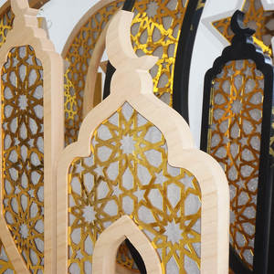 سعر منخفض لهدايا عيد الفطر المبارك الزخرفية، فوانيس ليلية LED مضيئة، مشغولات خشبية لتزيينات رمضان مرسومة يدويًا - Product Image 4