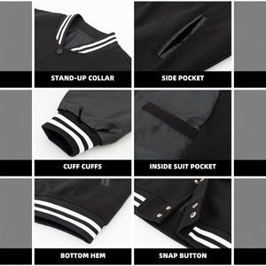 Vestes universitaires de baseball unisexes de haute qualité avec lettres 3D personnalisées brodées sur le devant, col en V et manches design - Product Image 4