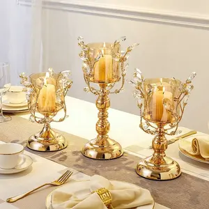 Luxus goldene Metall Kerzenhalter moderne Tisch glas Kristall Kandelaber Mittelstücke für Home Wedding Celebration Dekorationen